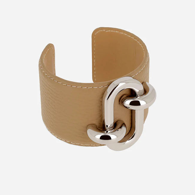Manchette Cappadoce cuir fermoir maillon bracelet large femme tendance Divinity Sète