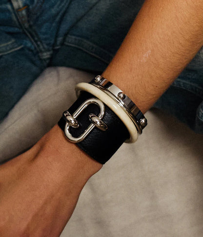 Manchette Cappadoce cuir fermoir maillon bracelet large femme tendance Divinity Sète