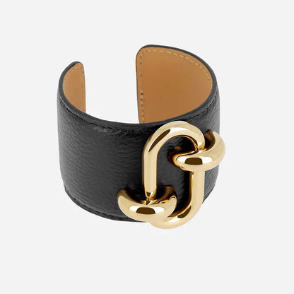 Manchette Cappadoce cuir fermoir maillon doré bracelet large femme tendance Divinity Sète