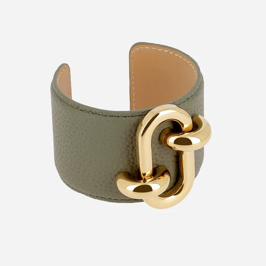 Manchette Cappadoce cuir fermoir maillon doré bracelet large femme tendance Divinity Sète