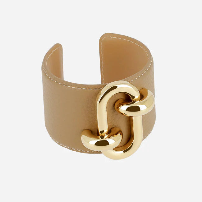 Manchette Cappadoce cuir fermoir maillon doré bracelet large femme tendance Divinity Sète