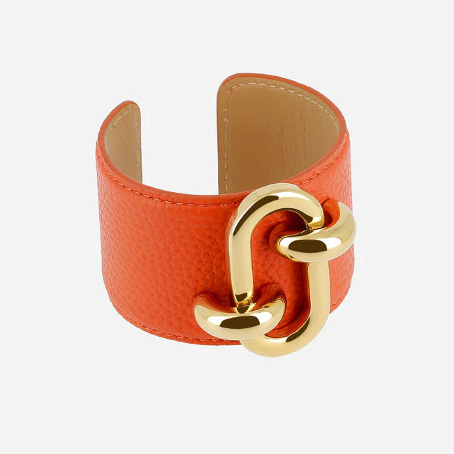 Manchette Cappadoce cuir fermoir maillon doré bracelet large femme tendance Divinity Sète