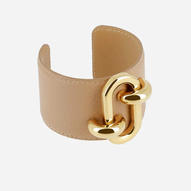 Manchette Cappadoce cuir fermoir maillon doré bracelet large femme tendance Divinity Sète