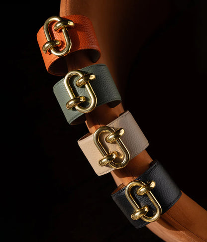 Manchette Cappadoce cuir fermoir maillon doré bracelet large femme tendance Divinity Sète
