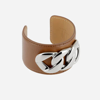 Manchette Delhi cuir chaîne XXL bracelet large femme tendance Divinity Sète