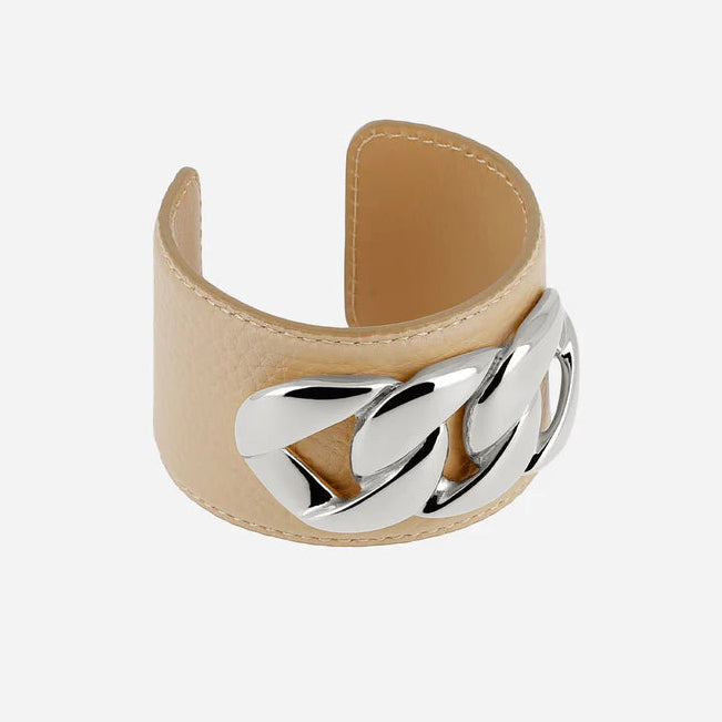 Manchette Delhi cuir chaîne XXL bracelet large femme tendance Divinity Sète