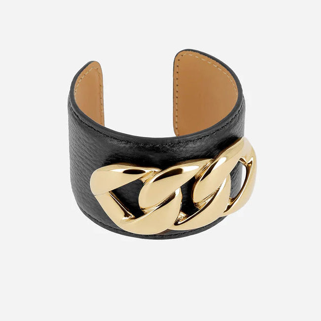 Manchette Delhi cuir chaîne XXL bracelet large femme tendance Divinity Sète