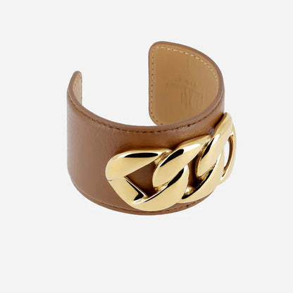 Manchette Delhi cuir chaîne XXL bracelet large femme tendance Divinity Sète