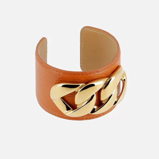 Manchette Delhi cuir chaîne XXL bracelet large femme tendance Divinity Sète