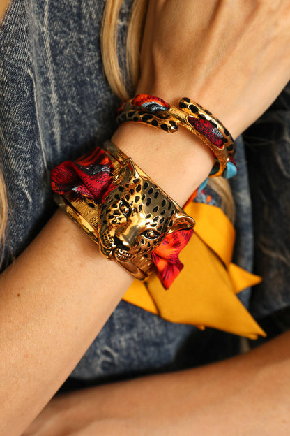 Manchette Léopard Gold An-née bracelet doré motif léopard noir

