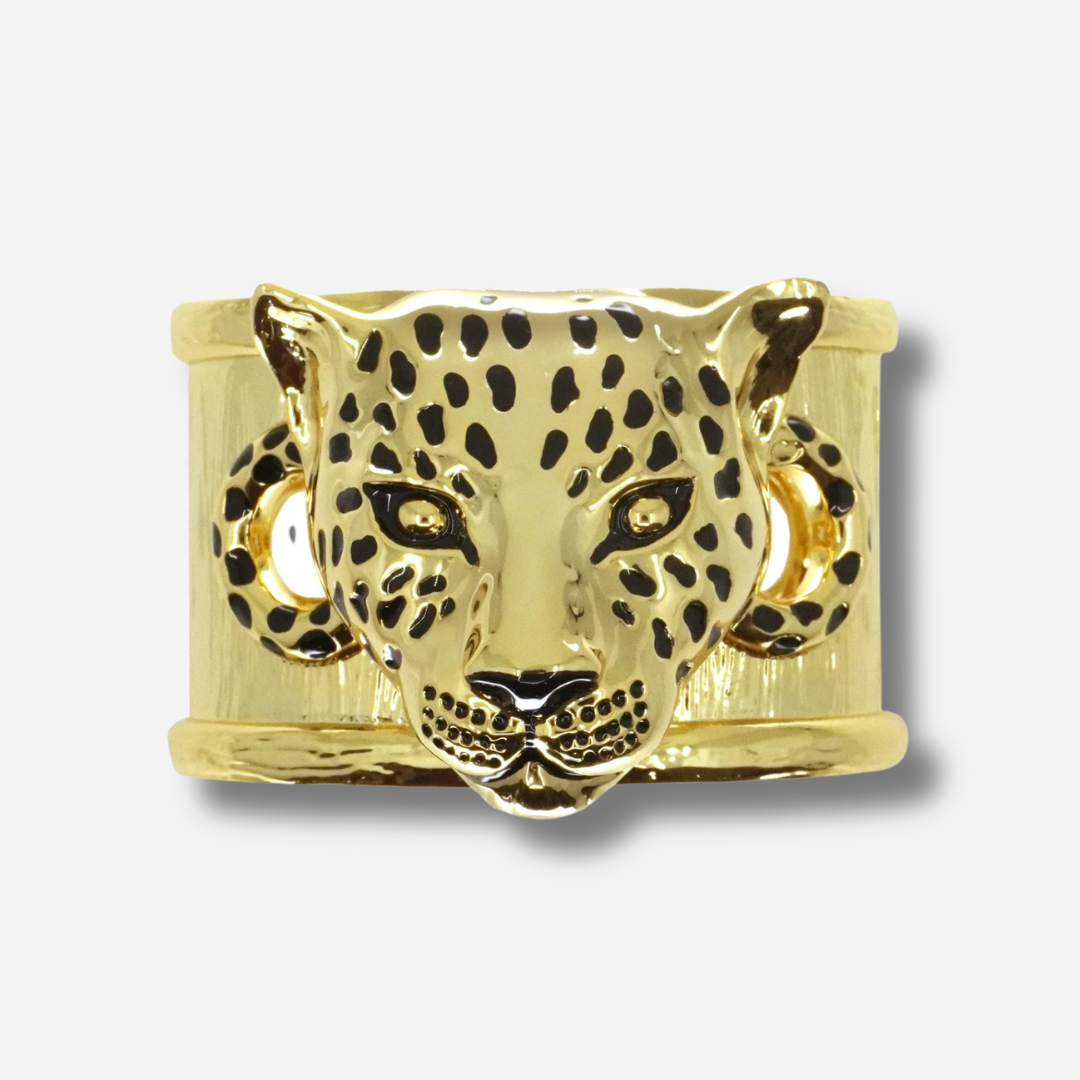 Manchette Léopard XL Gold An-née dorée avec tête de léopard
