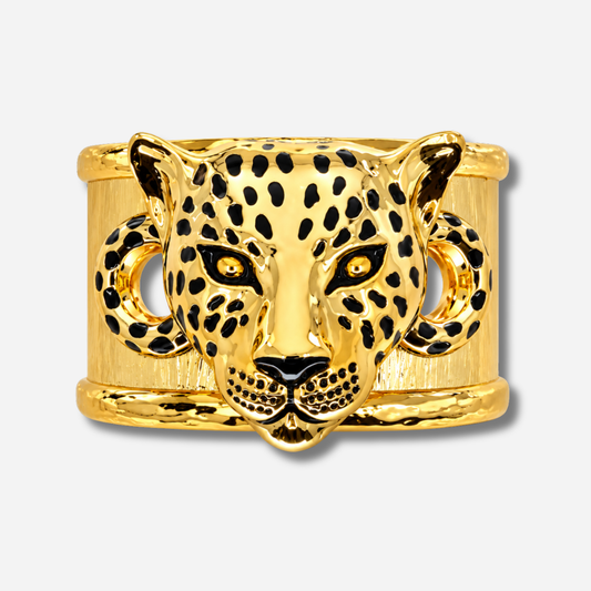 Manchette Léopard XL Gold An-née dorée avec tête de léopard
