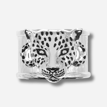 Manchette Léopard XL Silver An-née argentée avec tête de léopard
