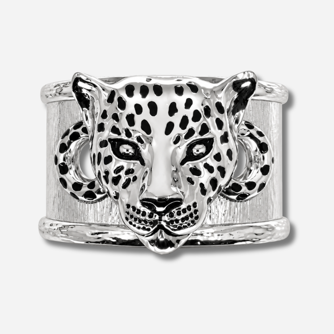 Manchette Léopard XL Silver An-née argentée avec tête de léopard
