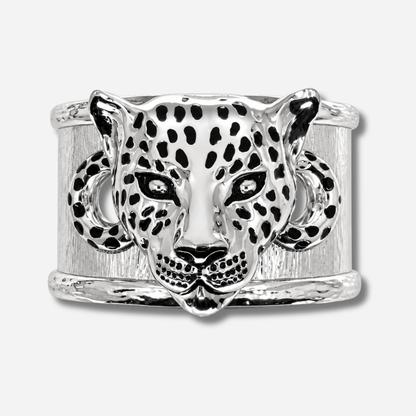 Manchette Léopard XL Silver An-née argentée avec tête de léopard
