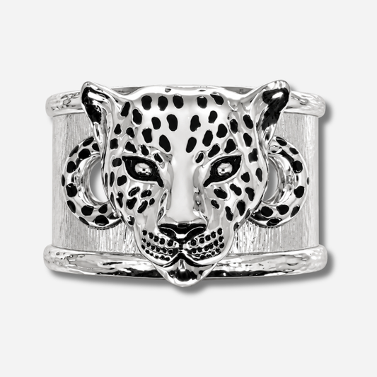 Manchette Léopard XL Silver An-née argentée avec tête de léopard
