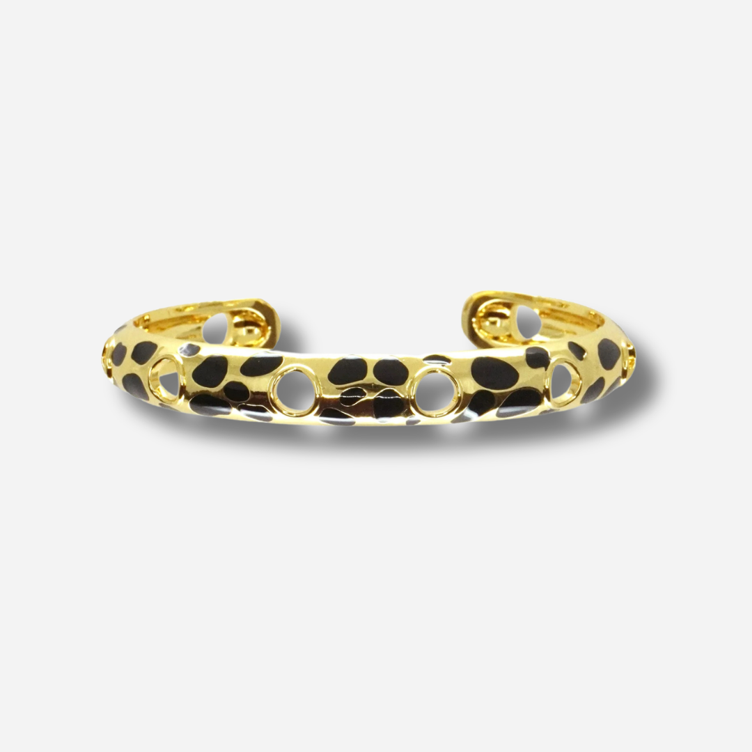 Manchette Léopard XS Gold An-née bracelet fin doré motif léopard noir
