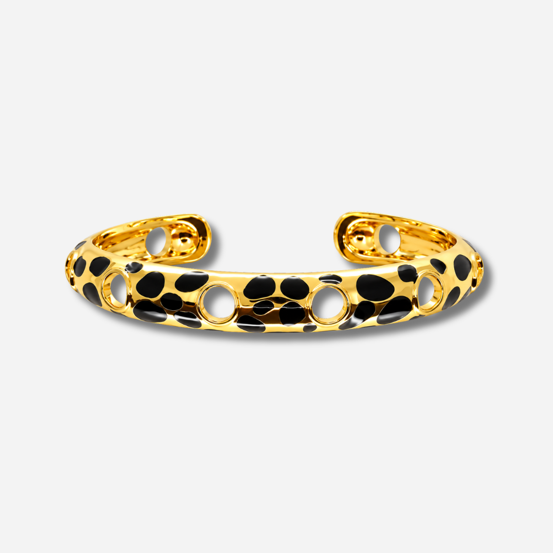 Manchette Léopard XS Gold An-née bracelet fin doré motif léopard noir
