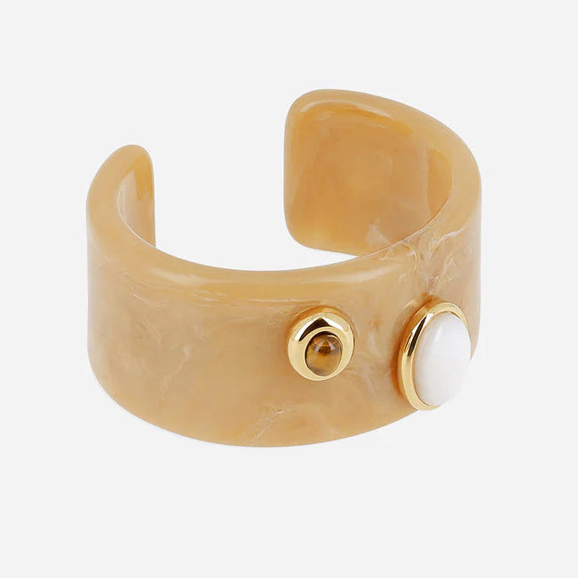 Manchette Lomas résine colorée cabochons dorés bracelet large femme Divinity Sète