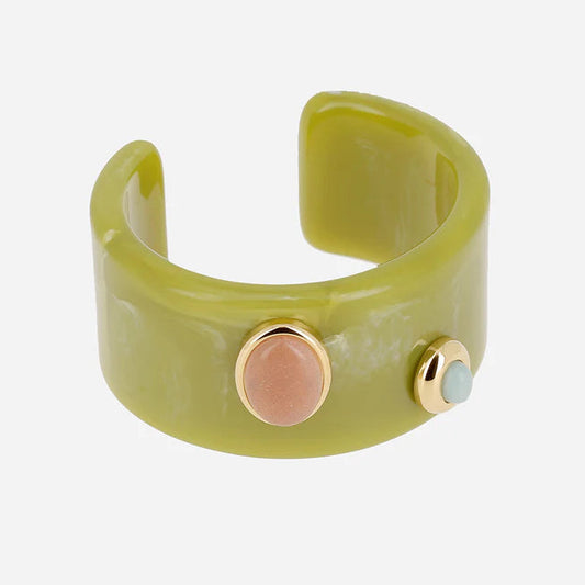 Manchette Lomas résine colorée cabochons dorés bracelet large femme Divinity Sète