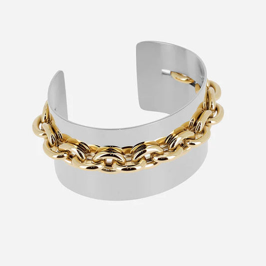 Manchette Sagonte argent chaîne dorée bracelet large bicolore femme Divinity Sète