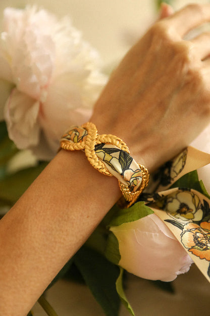 Manchette tresse doree bracelet foulard effet chaine bijou femme
