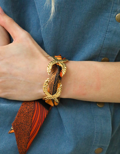 Manchette tresse doree bracelet foulard effet chaine bijou femme