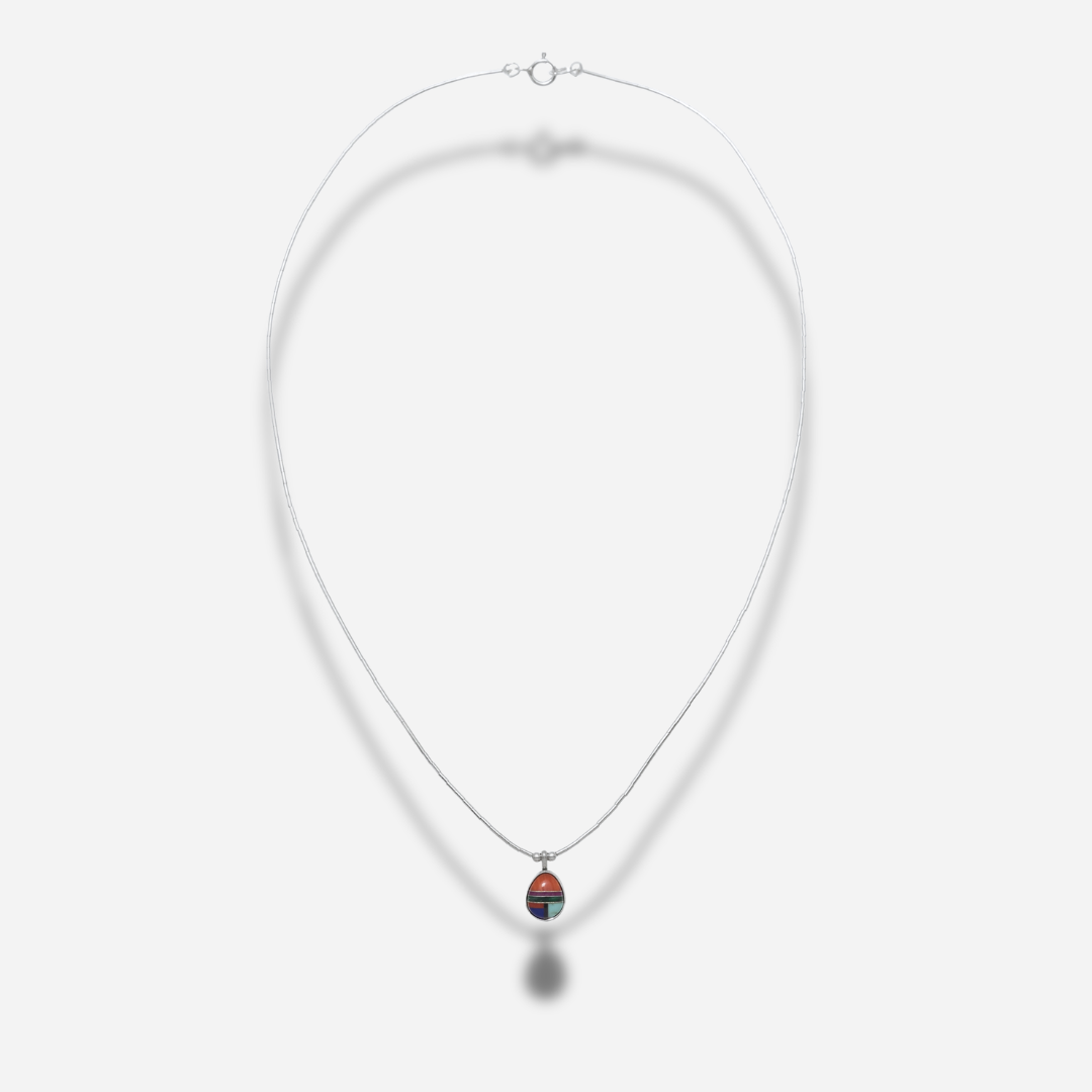 Collier N3311 Ovale Multipierres Harpo en argent massif avec pendentif ovale composé d’une mosaïque de pierres naturelles colorées sur chaîne liquid silver.