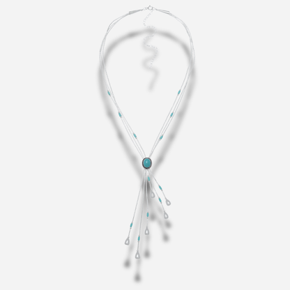 Collier N332 Y Turquoise Harpo en argent massif avec pierre de turquoise sertie et pampilles argentées fabriqué artisanalement aux États-Unis.