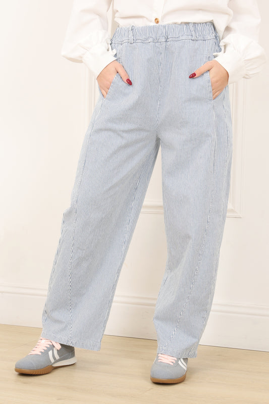 Pantalon rayé bleu femme coupe large Pantalon Morgane Divinity