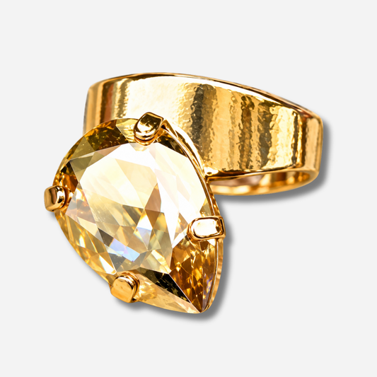 Pinky Ring Goutte Gold Crézus bague dorée pierre goutte réglable