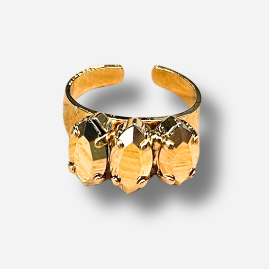 Pinky Ring Trois Pierres Gold Crézus bague petit doigt dorée pierres dorées