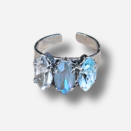 Pinky Ring Trois Pierres Silver Crézus bague petit doigt argent pierres bleu clair