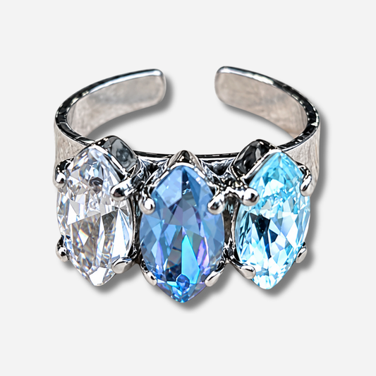 Pinky Ring Trois Pierres Silver Crézus bague petit doigt argent pierres bleu clair