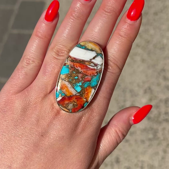 Bague pierre naturelle paysage minéral multicolore