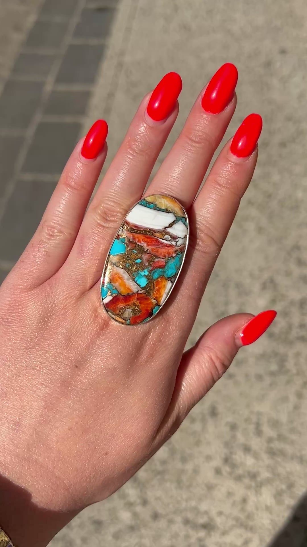Bague pierre naturelle paysage minéral multicolore