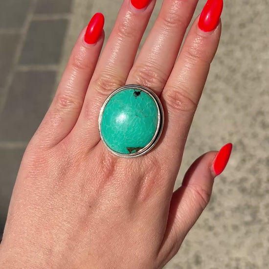 Bague pierre turquoise naturelle cabochon rond