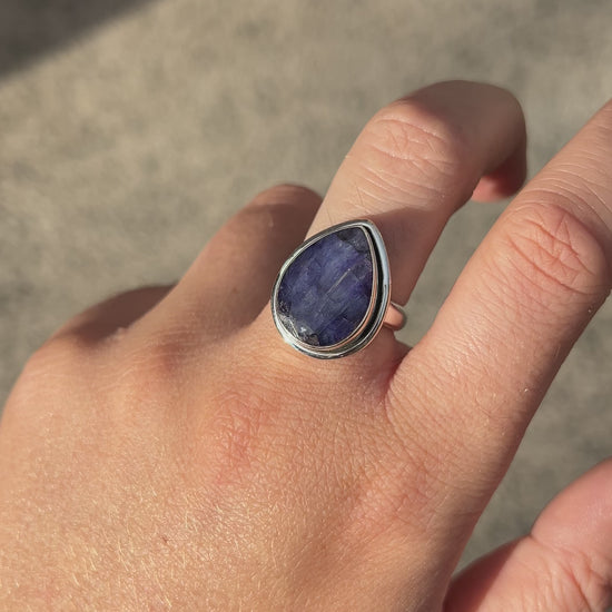 Bague Lapis-Lazuli Goutte réglable en argent 925 avec pierre naturelle bleue
