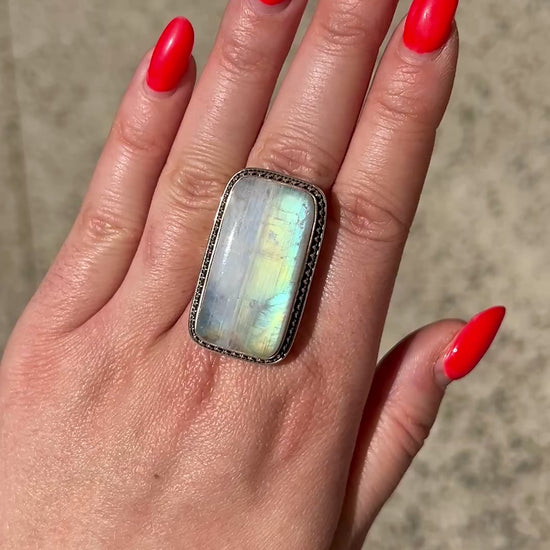 Bague pierre naturelle irisée argent 925