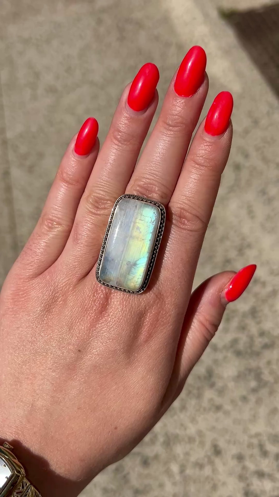 Bague pierre naturelle irisée argent 925