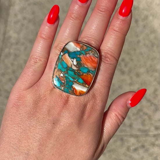 Bague pierre naturelle multicolore turquoise cuivre argent