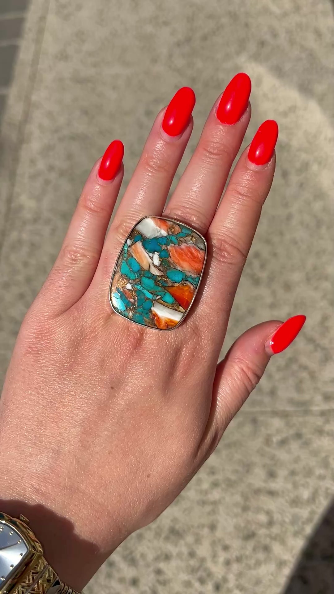 Bague pierre naturelle multicolore turquoise cuivre argent