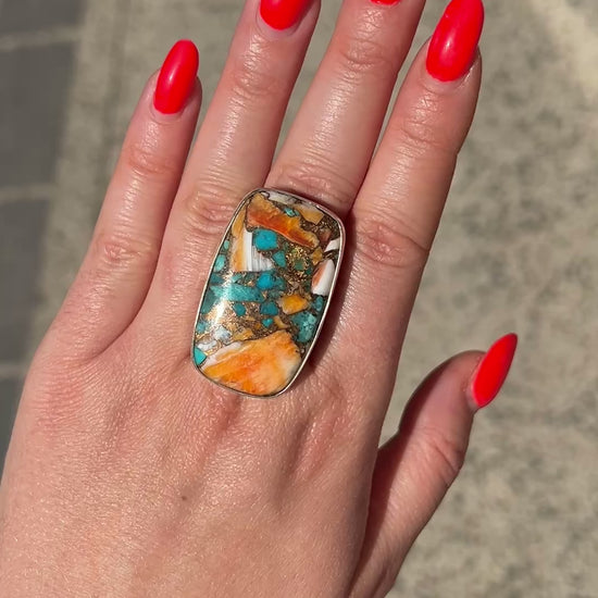 Bague pierre oyster copper turquoise multicolore femme