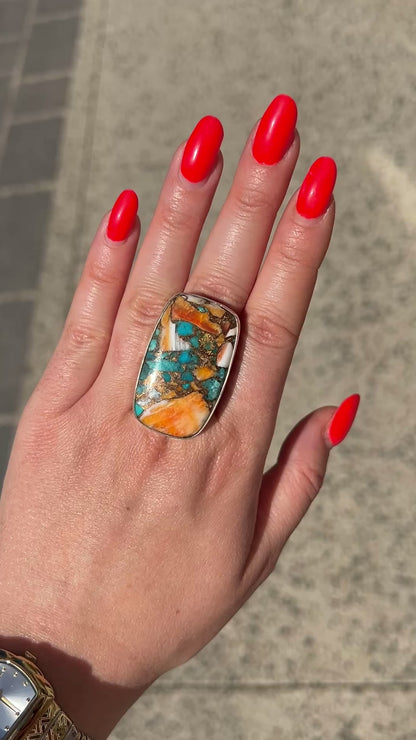 Bague pierre oyster copper turquoise multicolore femme