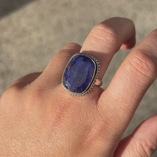 Bague Lapis-Lazuli Rectangle XS réglable en argent 925 avec pierre naturelle bleue
