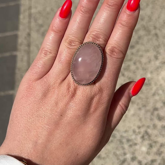 Bague ovale pierre rose pâle argent 925