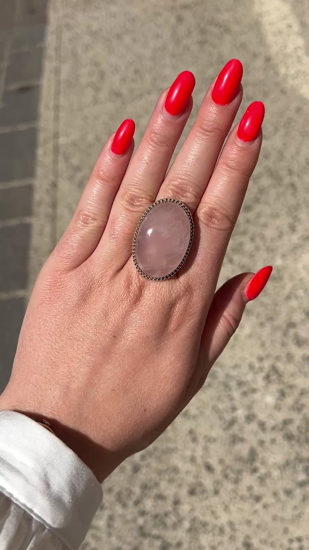 Bague ovale pierre rose pâle argent 925