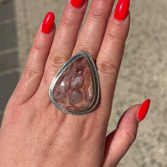 Bague goutte pierre beige terracotta argent 925
