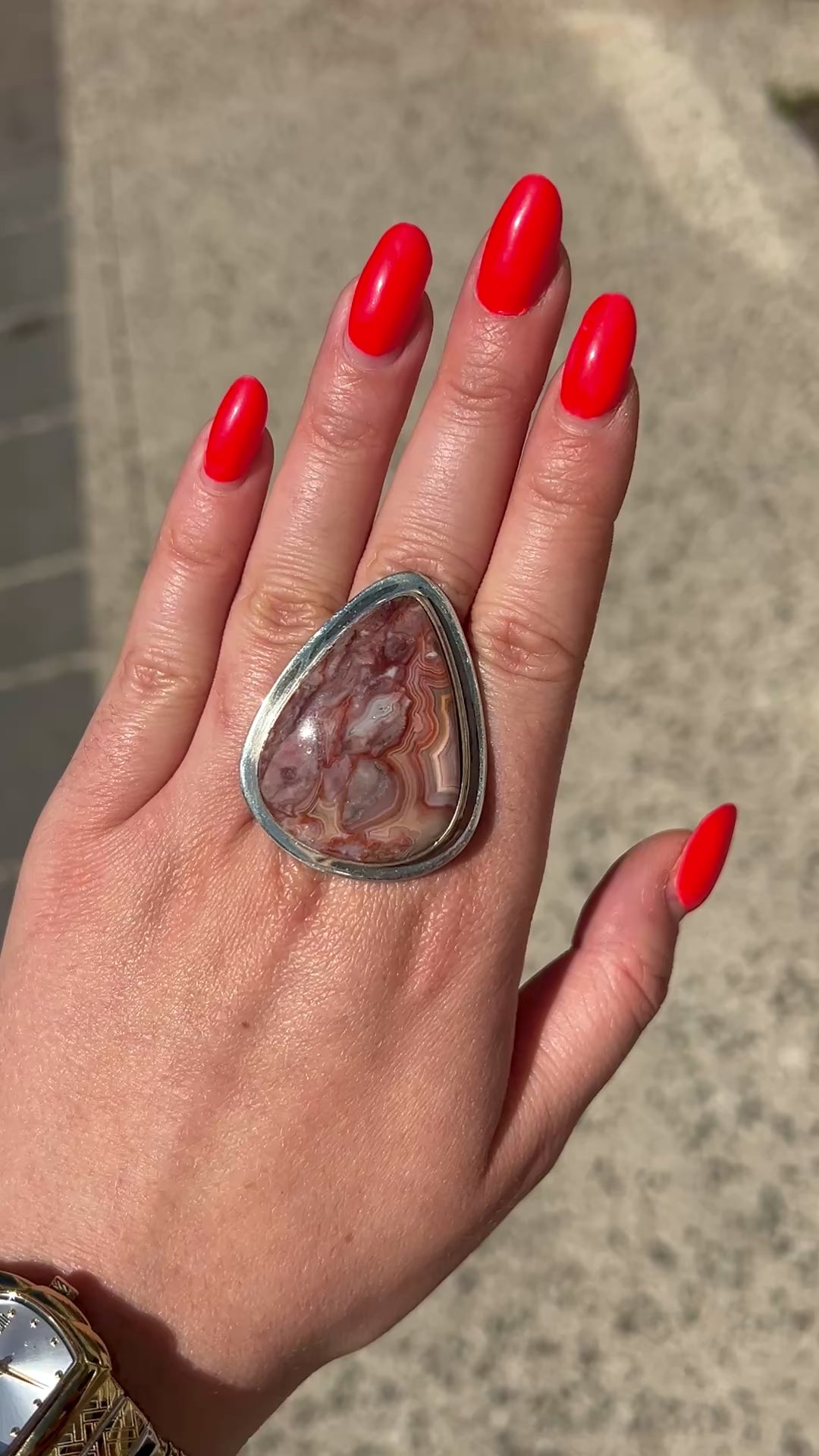 Bague goutte pierre beige terracotta argent 925