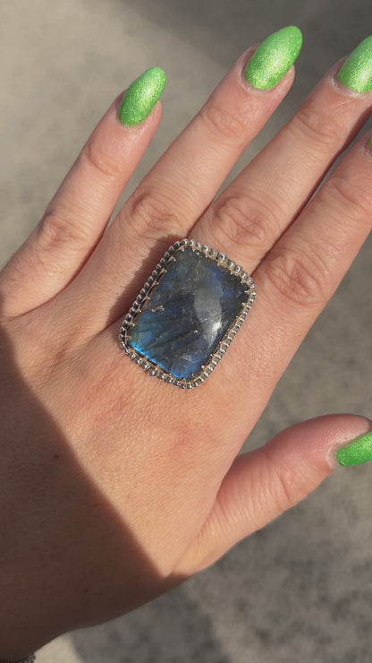 BAGUE - LABRADORITE RECTANGLE S ARGENT 925